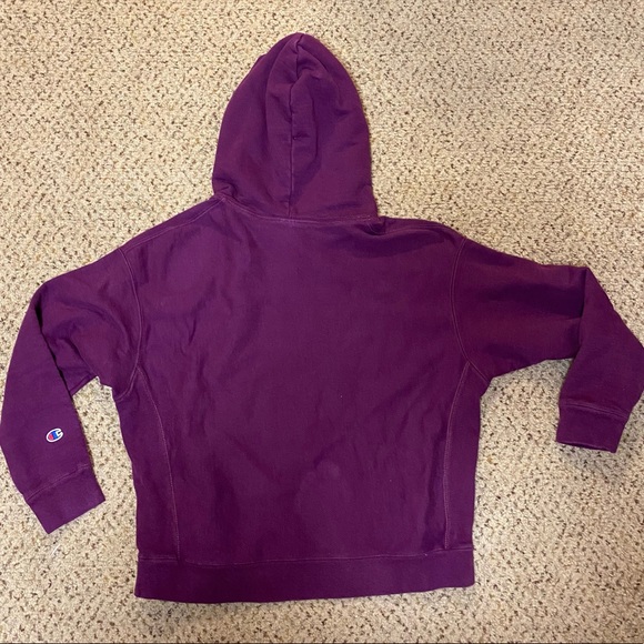 Champion Reverse Weave Pull over Hoodie Vintage Script Logo Purple - Picture 4 of 5